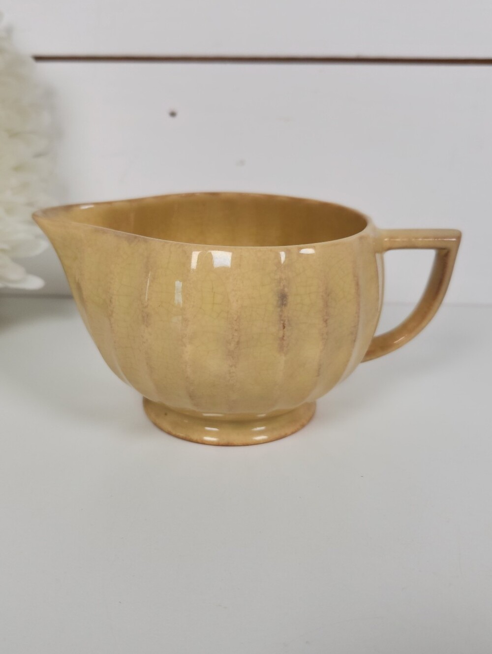 Vintage Crazed Pottery Creamer Pitcher Beige Yellow | Cream Jug | Shabby Chic